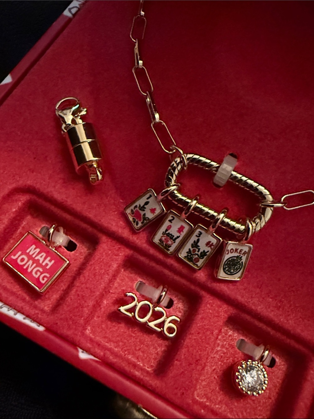 Gold Mahjong Charm Necklace with bonus magnetic clasp (for optional use)